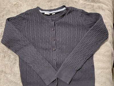 Lot of 2 Girls Long Sleeve Cardigans Size 10-12 Gray Cable Knit & Pink Rhinestone Button