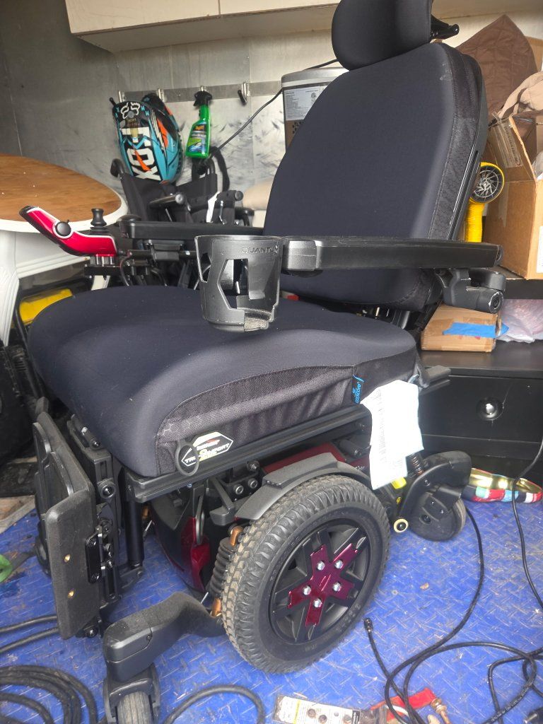 Quantum iLevel edge 3  Power Wheelchair - Red, Electric with Cup Holder