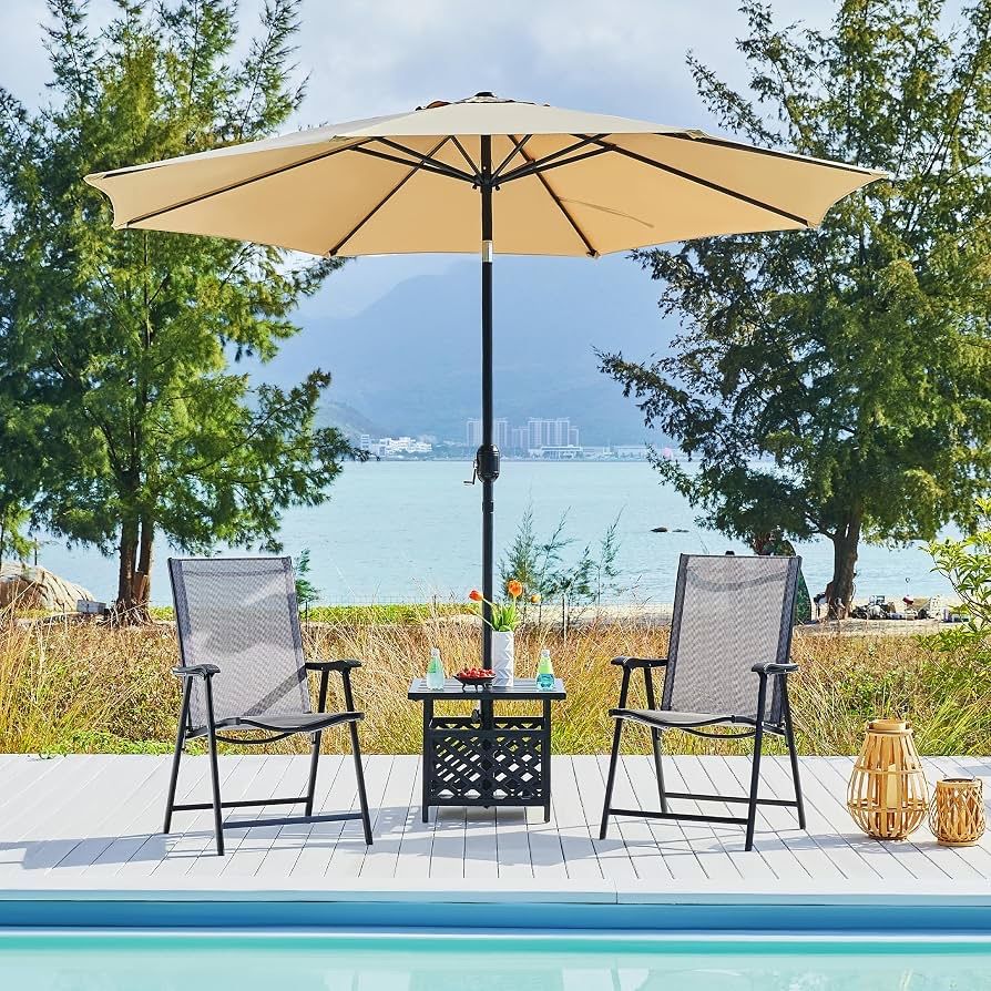 Metal Outdoor Coffee End Table With Umbrella Holder