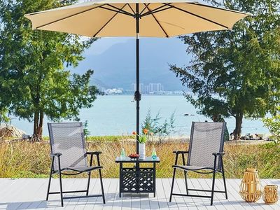 Metal Outdoor Coffee End Table With Umbrella Holder