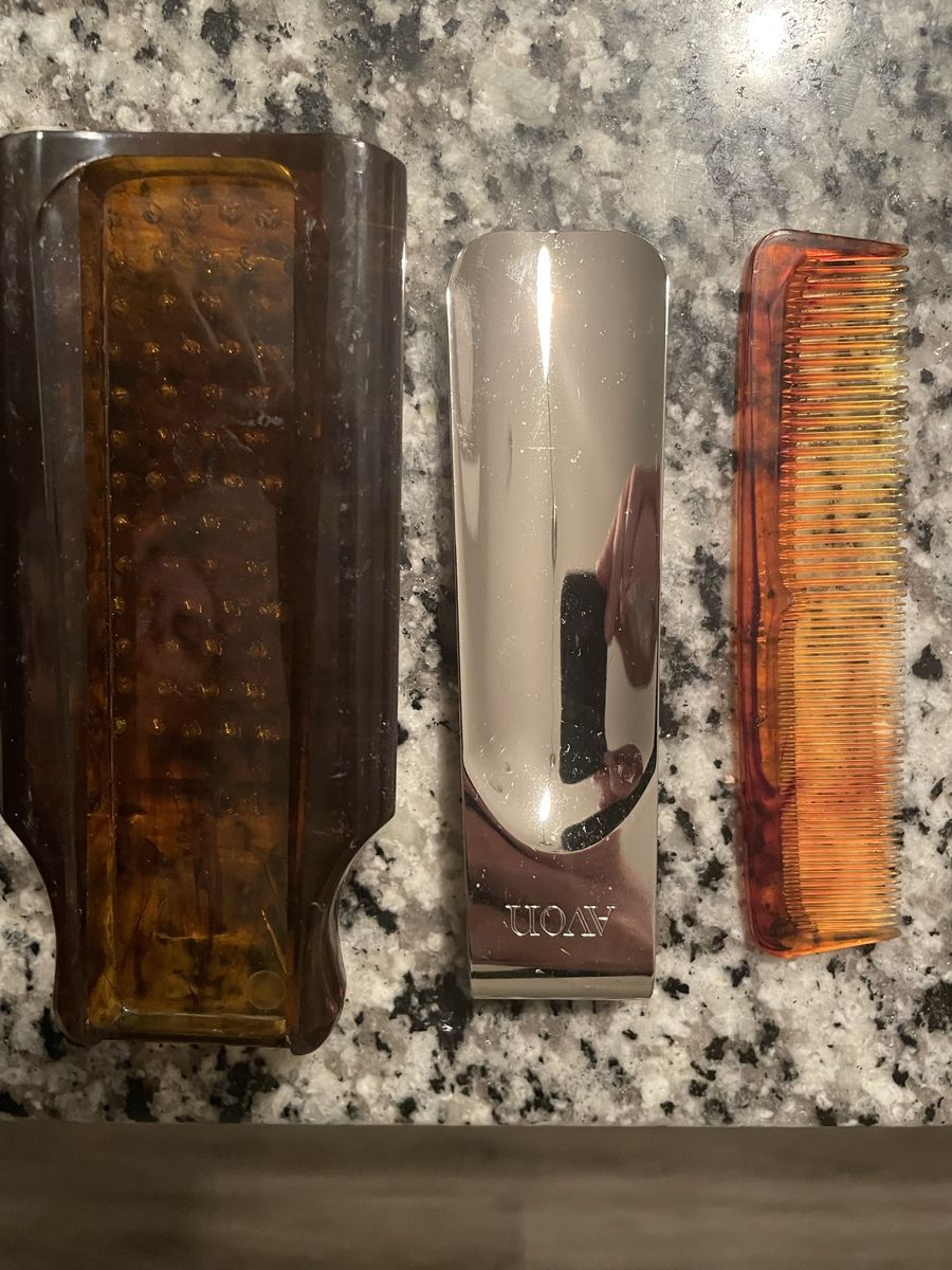 Vintage Avon Trio Valet comb Brush Shoe Horn 1970s Collectible Faux Tortoise w/ Box