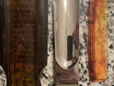 Vintage Avon Trio Valet comb Brush Shoe Horn 1970s Collectible Faux Tortoise w/ Box