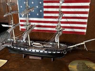 Vintage USS Constitution Model Ship Display - Detailed Tall Ship