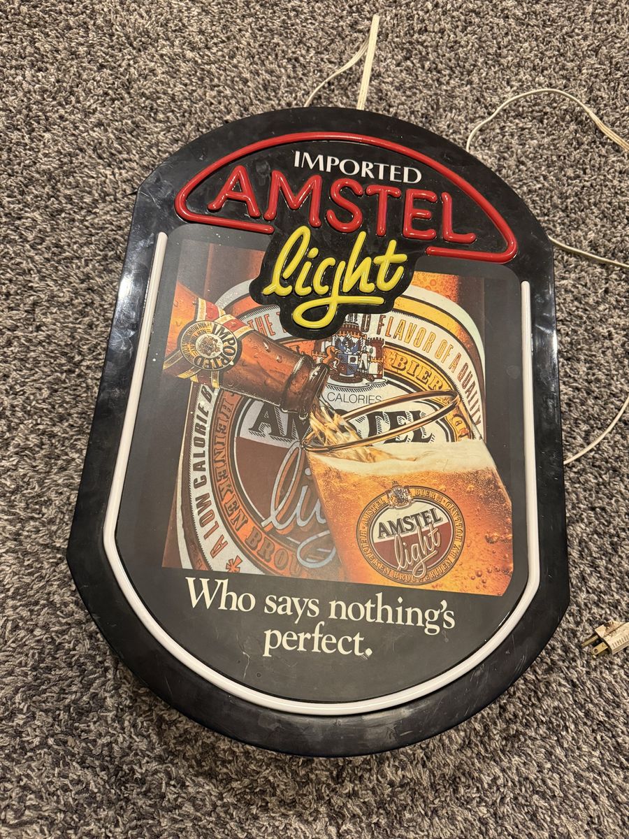 Vintage Amstel Light Beer Sign - Light-Up Wall Decor "Who Says Nothing's Perfect"