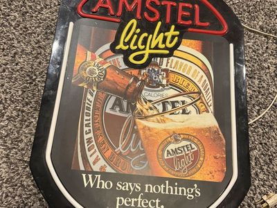 Vintage Amstel Light Beer Sign - Light-Up Wall Decor "Who Says Nothing's Perfect"