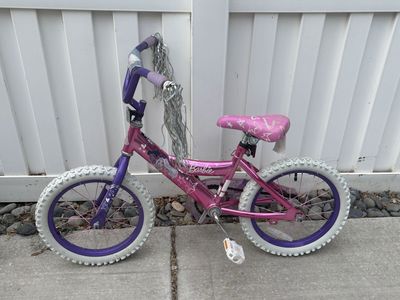 Barbie Kids' Bike Pink/Purple, Training Wheels Ready, Streamers, 14-inch Wheels
