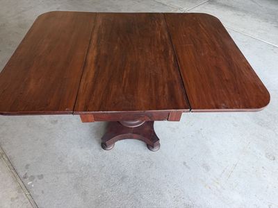 Vintage Mid-Century Drop Leaf Dining Table with Pedestal Base - Dark Wood