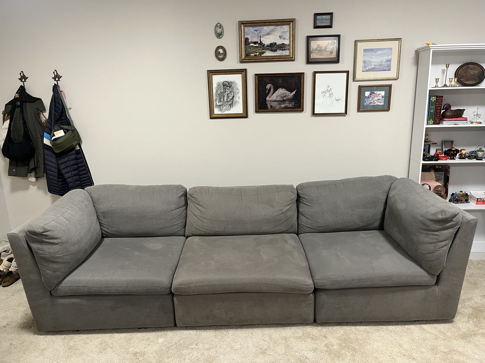 Grey 3-Piece Modular Fabric Sectional Sofa