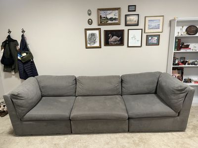 Grey 3-Piece Modular Fabric Sectional Sofa