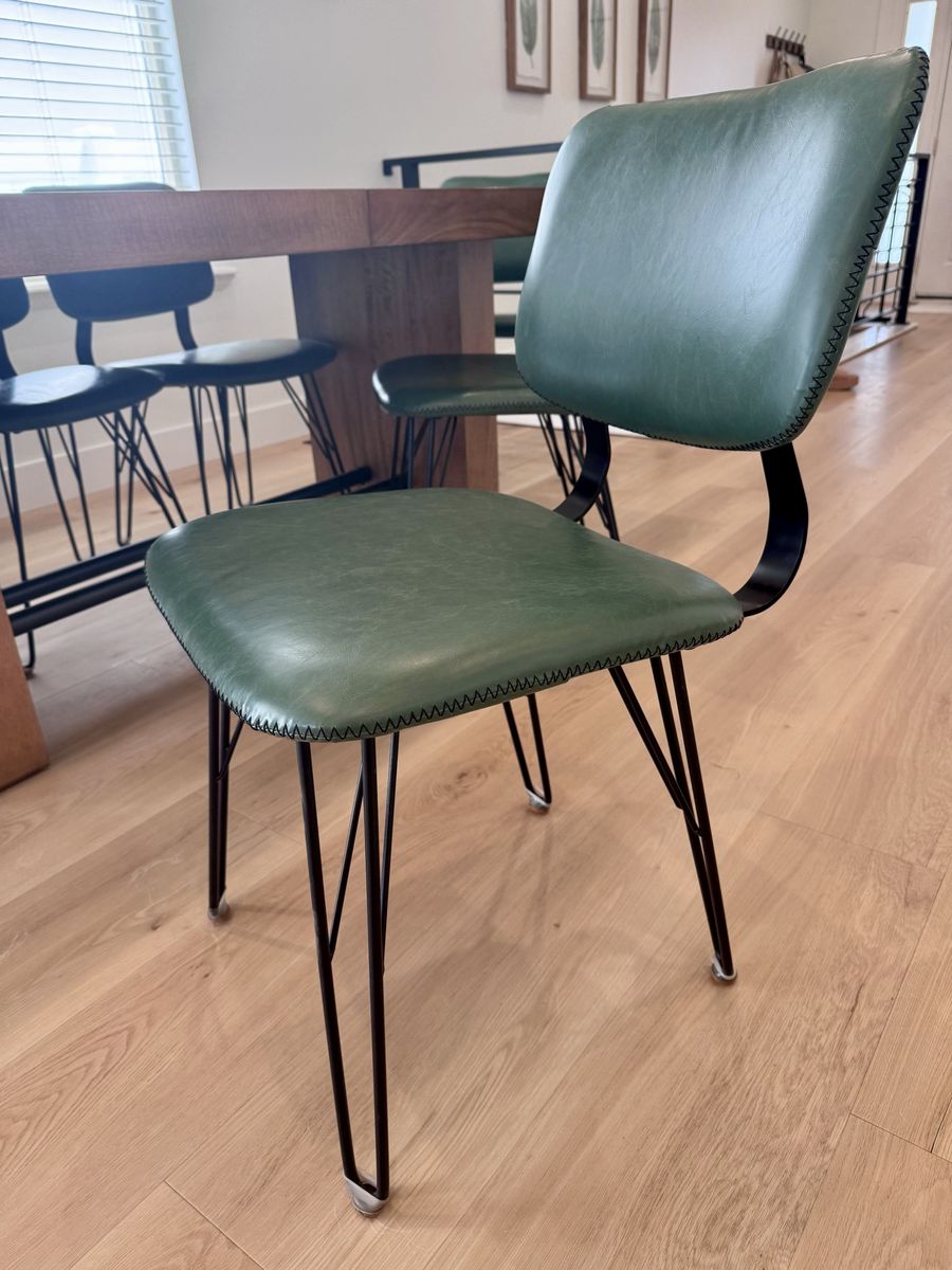 6 Green Faux Leather Mid-Century Modern Dining Chair with Hairpin Legs