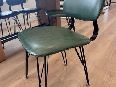 6 Green Faux Leather Mid-Century Modern Dining Chair with Hairpin Legs