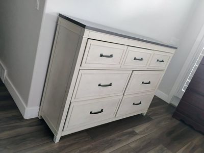 Spacious 7-Drawer Dresser - White with Dark Top - Excellent Condition
