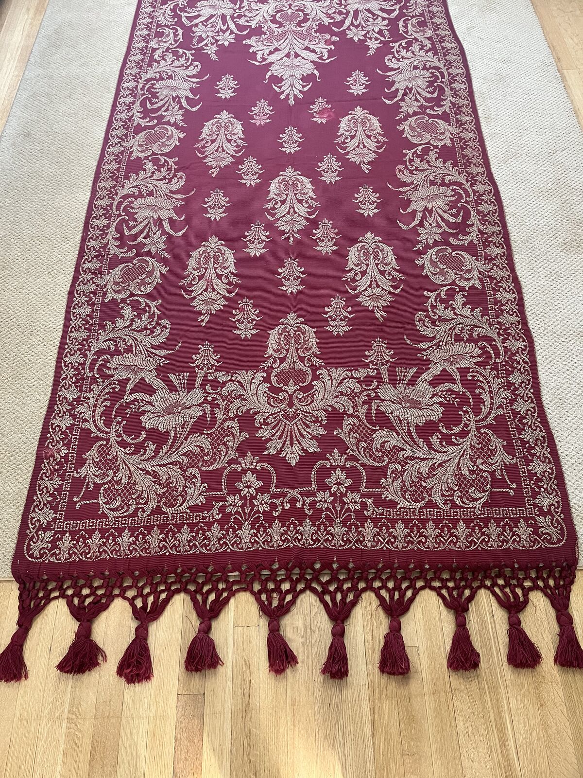 Beautiful Cranberry Bellissimo Fringed Bedspread -Antique and Heavy