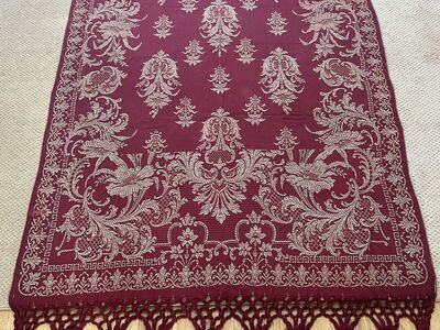 Beautiful Cranberry Bellissimo Fringed Bedspread -Antique and Heavy