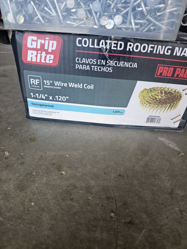 Assorted Roofing Nails Lot - Hillman Fas-N-Tite Plastic Cap & Standard Nails, Grip-Rite Collated Coil Nails