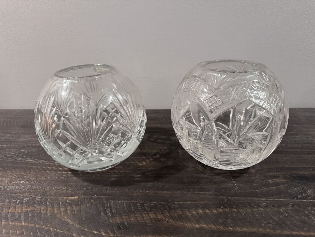 Two Vintage Lead Crystal Rose Bowl Vases