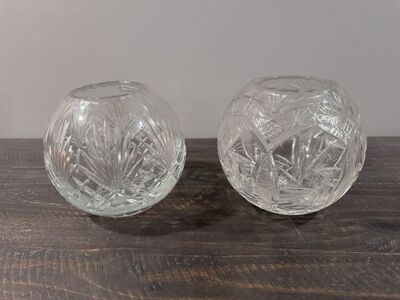 Two Vintage Lead Crystal Rose Bowl Vases