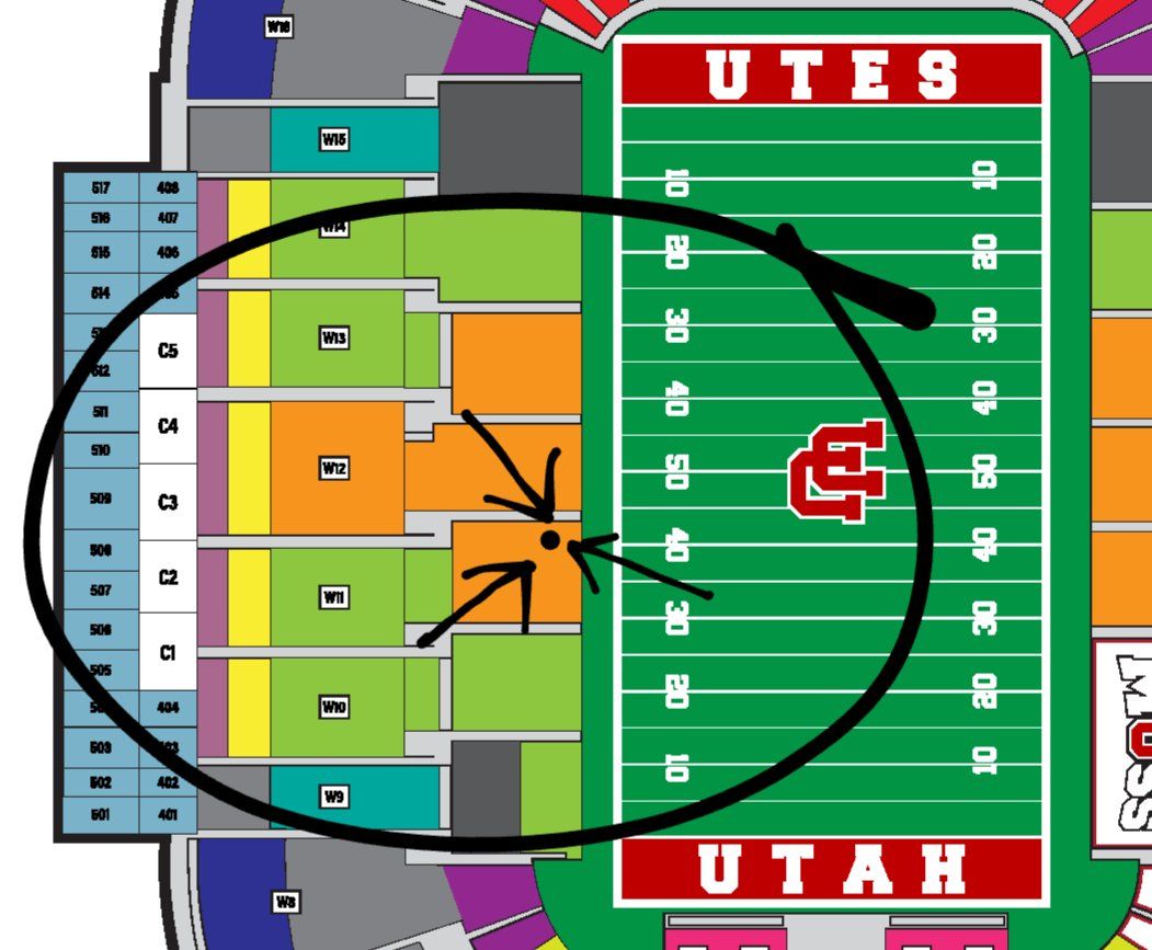 Utah Utes Football Season Tickets - Row 6, midfield 40yd line, near aisle