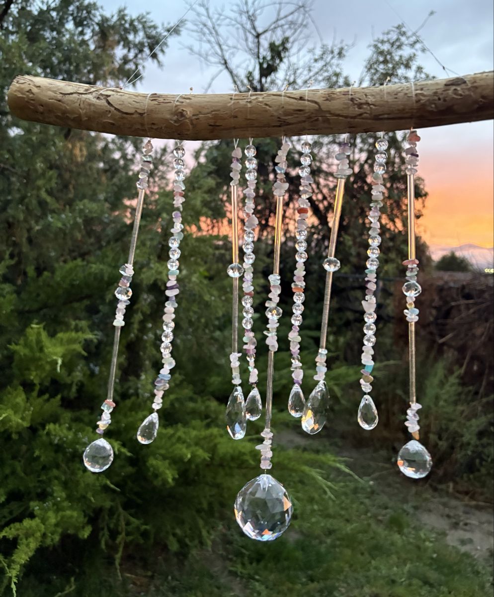 Handmade Crystal and Stone Branch Wind Chime Sun Catcher