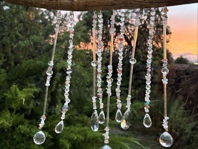 Handmade Crystal and Stone Branch Wind Chime Sun Catcher
