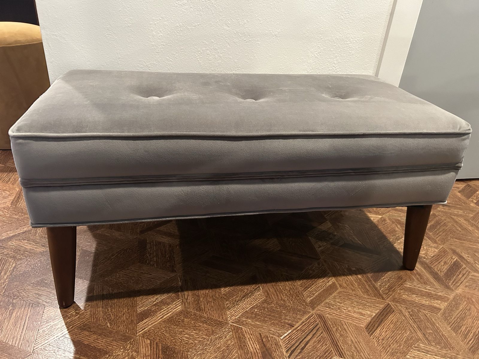 Mid-Century Modern style Grey Velvet Tufted Bench
