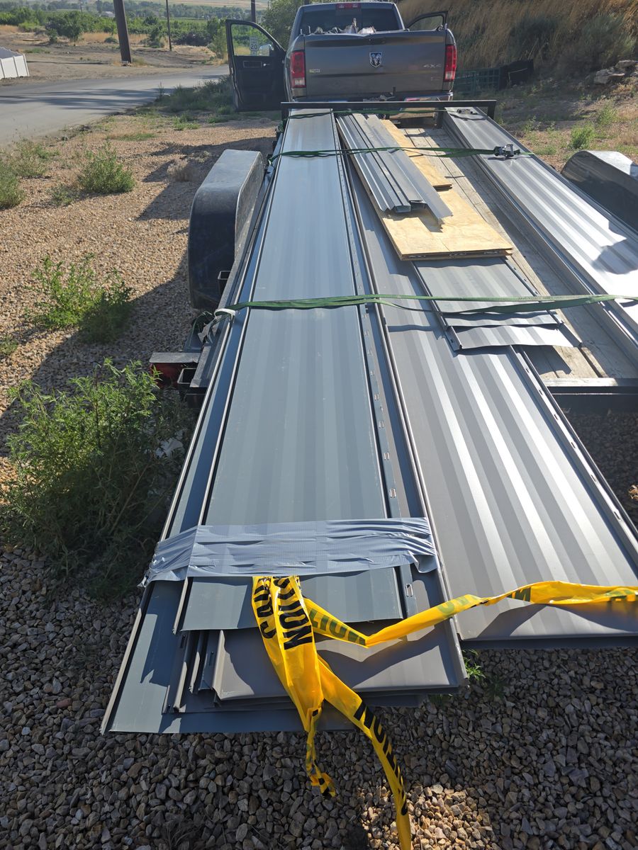 1" standing seam roofing, edging and 3 rolls of Titanium PSU 30 Synthetic roof underlayment