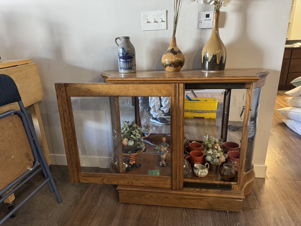 Antique Curio Case With Curved Glass