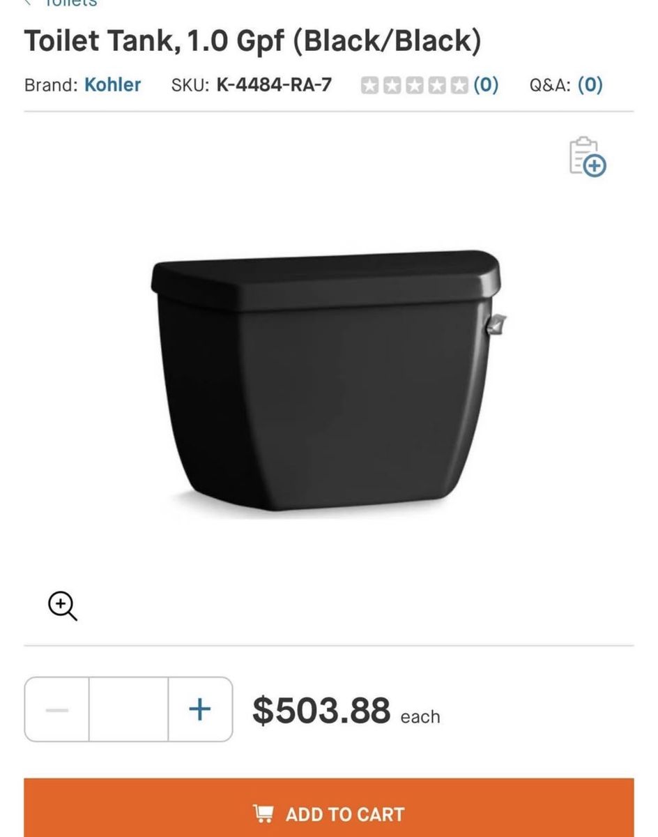 Kohler K-4484-RA-7 1.0 GPF Black Toilet Tank Commercial Application