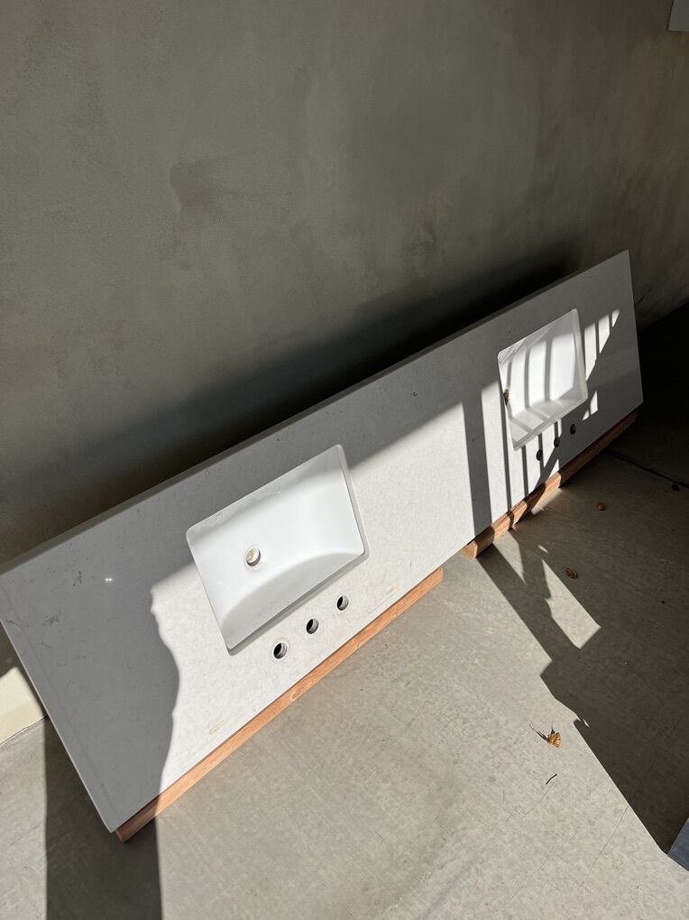 White Carrera Marble DBL Vanity Countertop