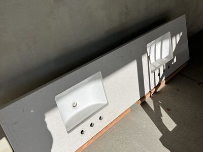 White Carrera Marble DBL Vanity Countertop