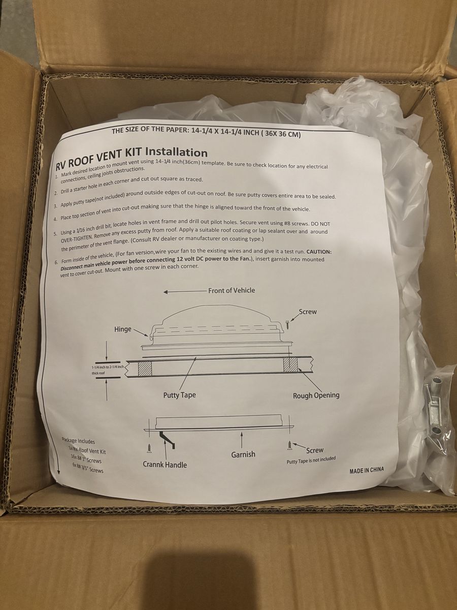 RV Roof Vent Kit 14” x 14” Replacement Roof Vent – New