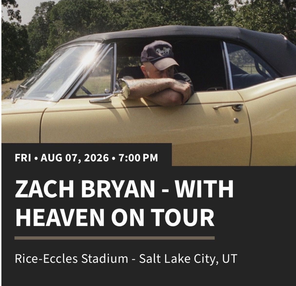 Zach Bryan Tickets - Rice-Eccles Stadium Salt Lake City - Aug 7, 2026 - Sec W08 Row 51