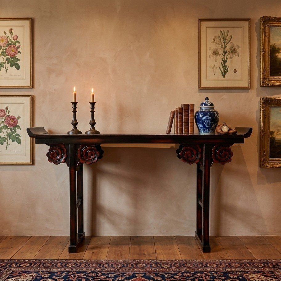 GORGEOUS Pagoda Style Carved Ornate Console Table