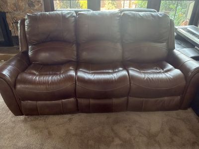 Brown Leather Reclining 3-Cushion Sofa