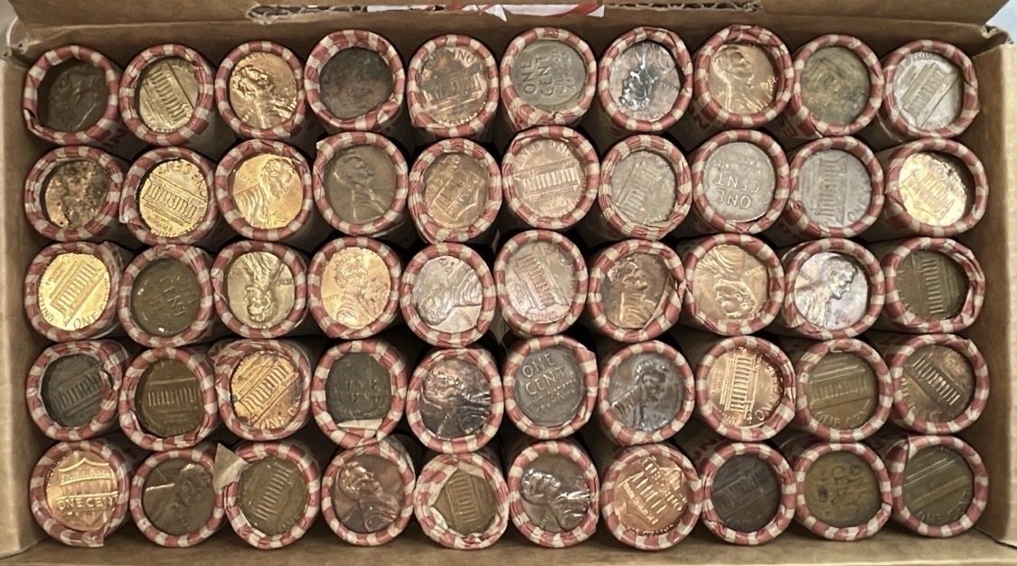 2500 US Copper Pennies (50 Rolls) - Wheat, Indian Head, Errors - Collector's Mix