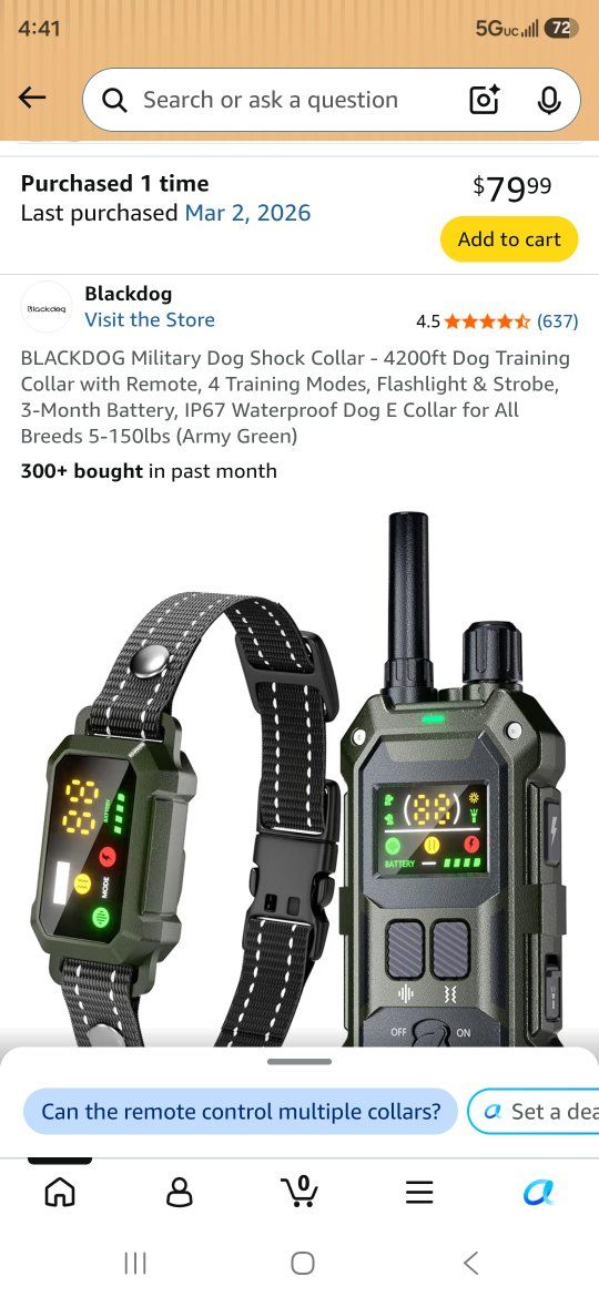 Blackdog Military Dog Shock Collar with Remote - Army Green