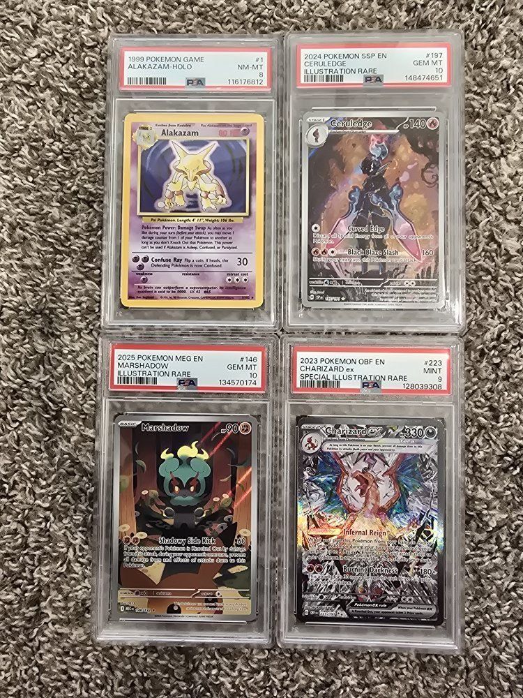 Graded Pokemon Card Lot: 1999 Alakazam Holo (PSA 8) & Modern Illustration Rares (PSA 9/10)