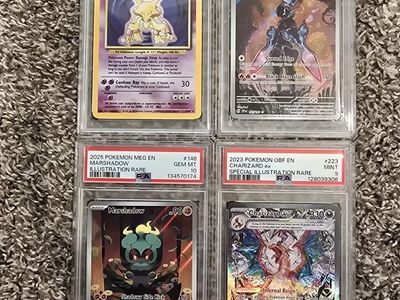 Graded Pokemon Card Lot: 1999 Alakazam Holo (PSA 8) & Modern Illustration Rares (PSA 9/10)