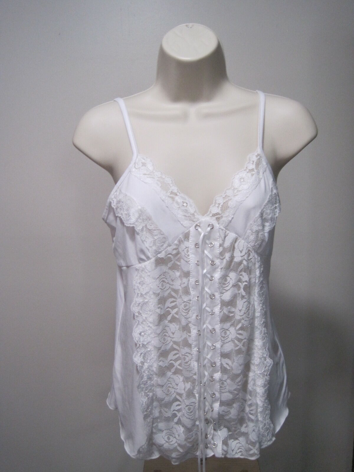 Lace Eyelet Camisole White Floral Stretch, Spaghetti Straps, Women's Size Small