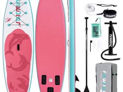 Brand New 11 FT Inflatable Stand Up Paddle Board Bundle- Still Factory Sealed Dolphin Pink
