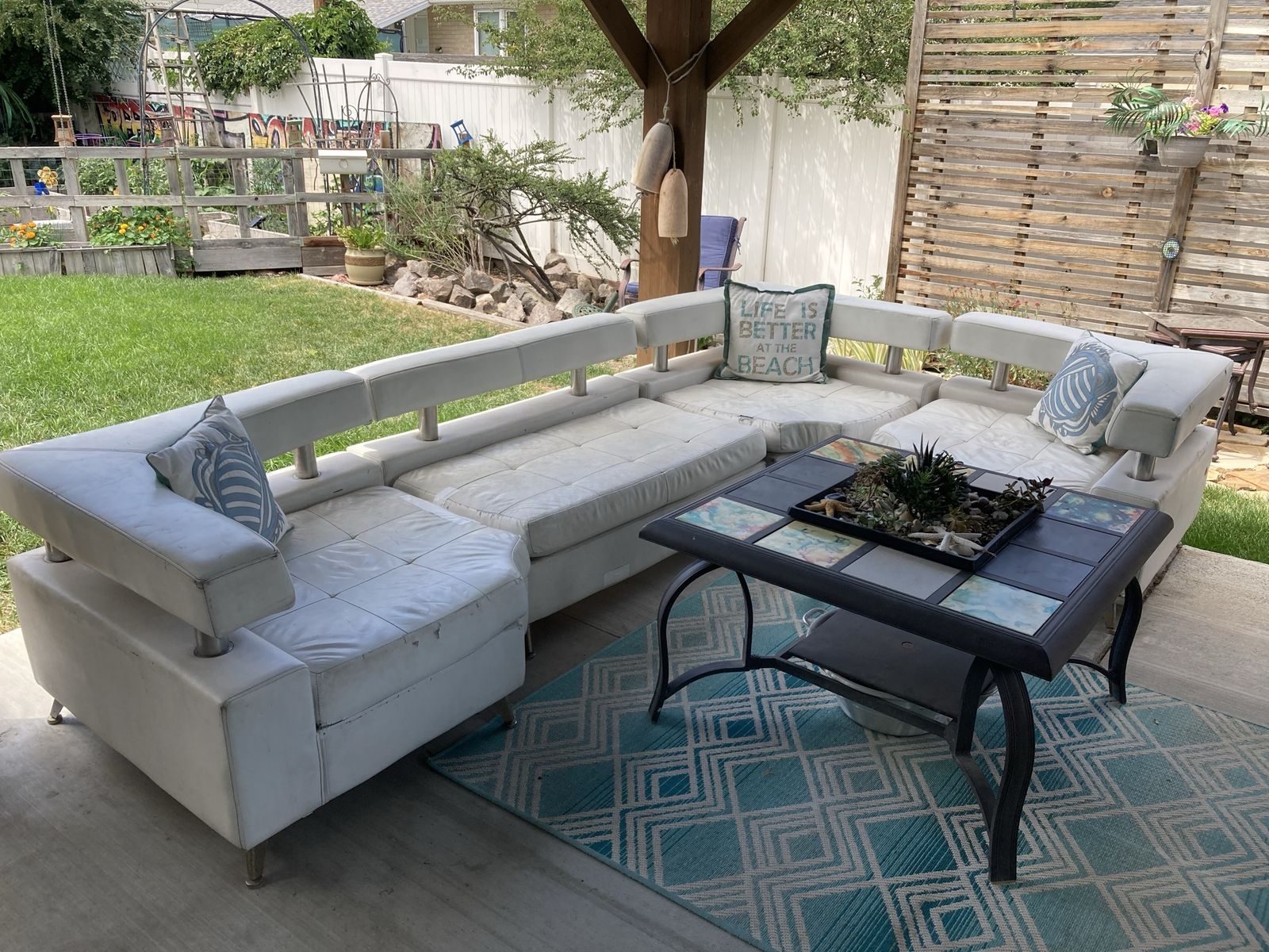 IKEA White Pleather Sectional Sofa - Modular Outdoor Seating - BEAT UP Condition