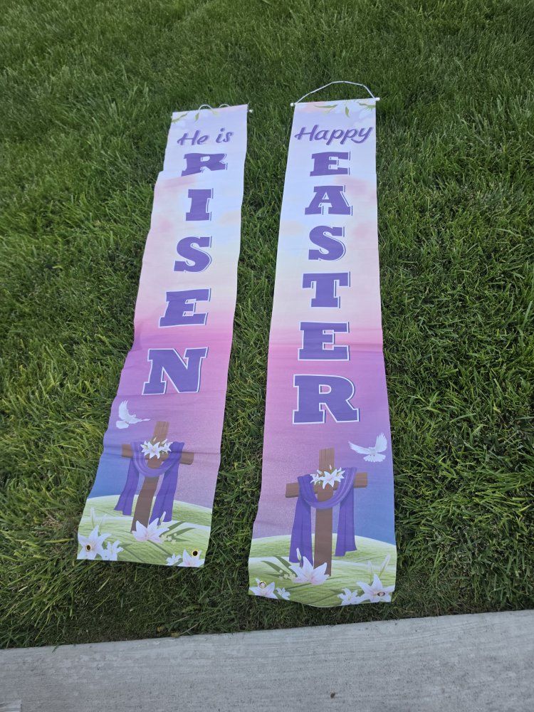 Happy Easter & He Is Risen Hanging Porch Banners Set of 2