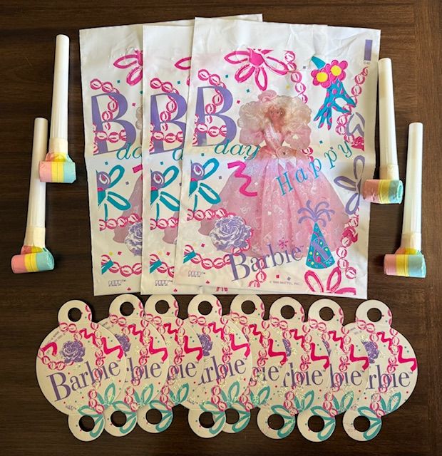 Vintage 1990 Mattel Barbie Birthday Party Supplies Decorations, NEW