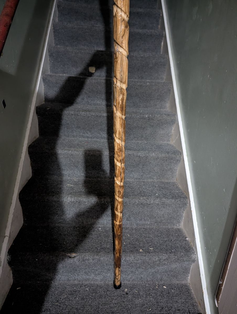 Hand-Carved Glow-in-the-Dark Wood Walking Stick with Rubber Tip