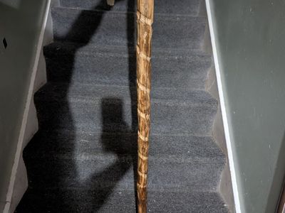 Hand-Carved Glow-in-the-Dark Wood Walking Stick with Rubber Tip
