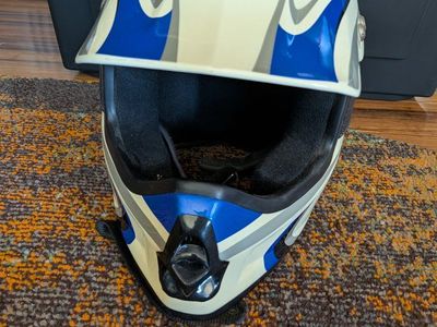 Vega Adult Dirt Bike Helmet - White, Blue, & Gray Motocross/ATV Helmet, Size Small