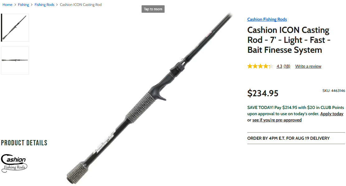 New Cashion Carbon Fiber ICON Casting Rod - 7' Light - Fast - Bait Finesse System