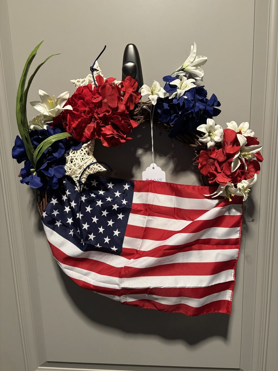 Handmade Patriotic Red, White, & Blue Floral Wreath - Door & Home Decor