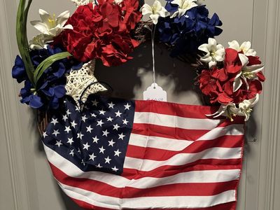 Handmade Patriotic Red, White, & Blue Floral Wreath - Door & Home Decor