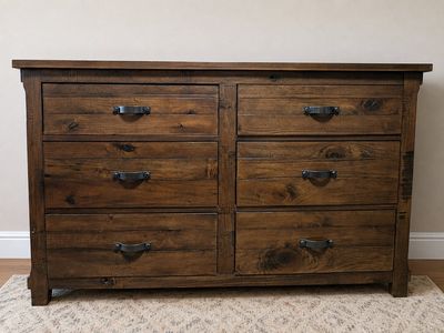 Rustic Wood Mirror & Nightstand Set - Bedroom Furniture with Drawer Storage
